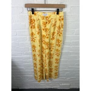 Sabo Women's Floral Print Pleated Wide Leg Pant Yellow/Orange Size Small